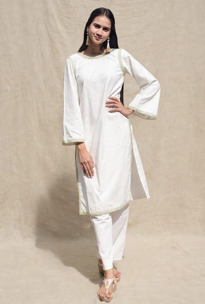 Off-White Pakistani Suit with Golden Lace